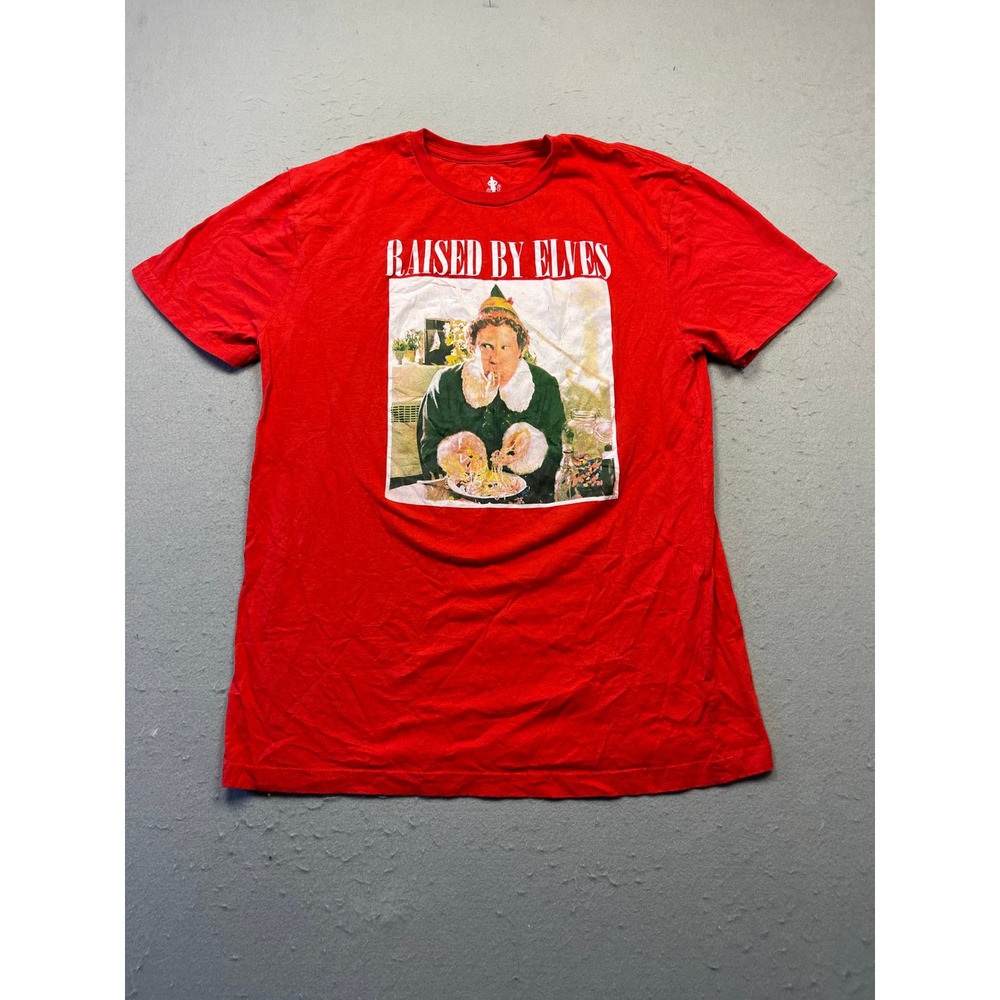 Elf Movie T-Shirt Cotton Red XL Mens Raised By Elves Graphic Tee
